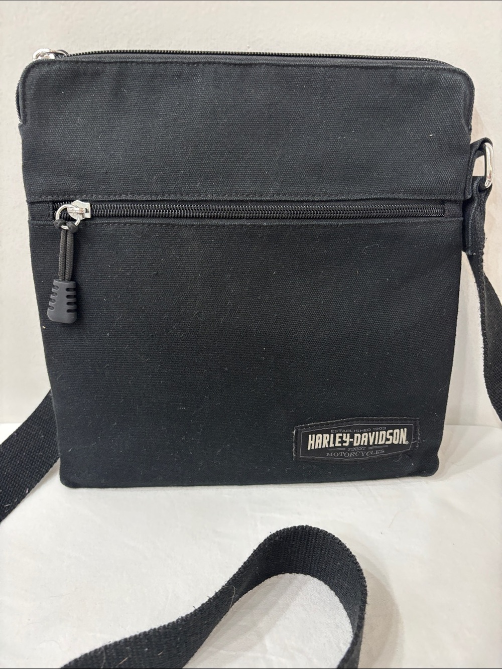 Harley-Davidson Black Canvas Messenger Crossbody Bag